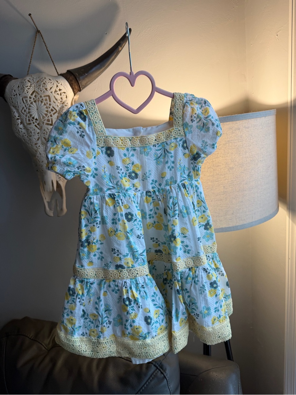 Joie Girls Yellow and Blue Floral Square-Neck Dress
